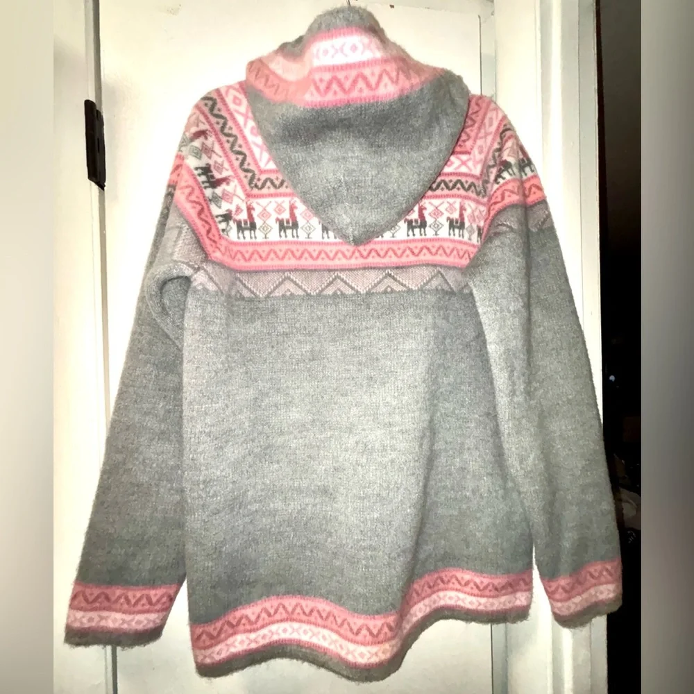 Artesanias 100% Ecuadorian Alpaca Wool Sweater Zipper Hoodie L Large Llama - Picture 6 of 7